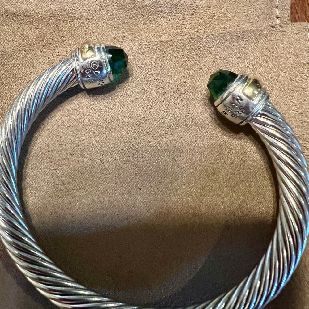 David Yurman Silver Green Cable Bracelet